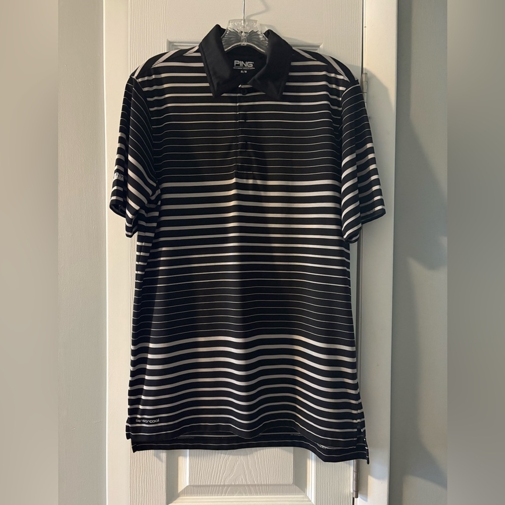 PING Black and White Striped Men's Polo